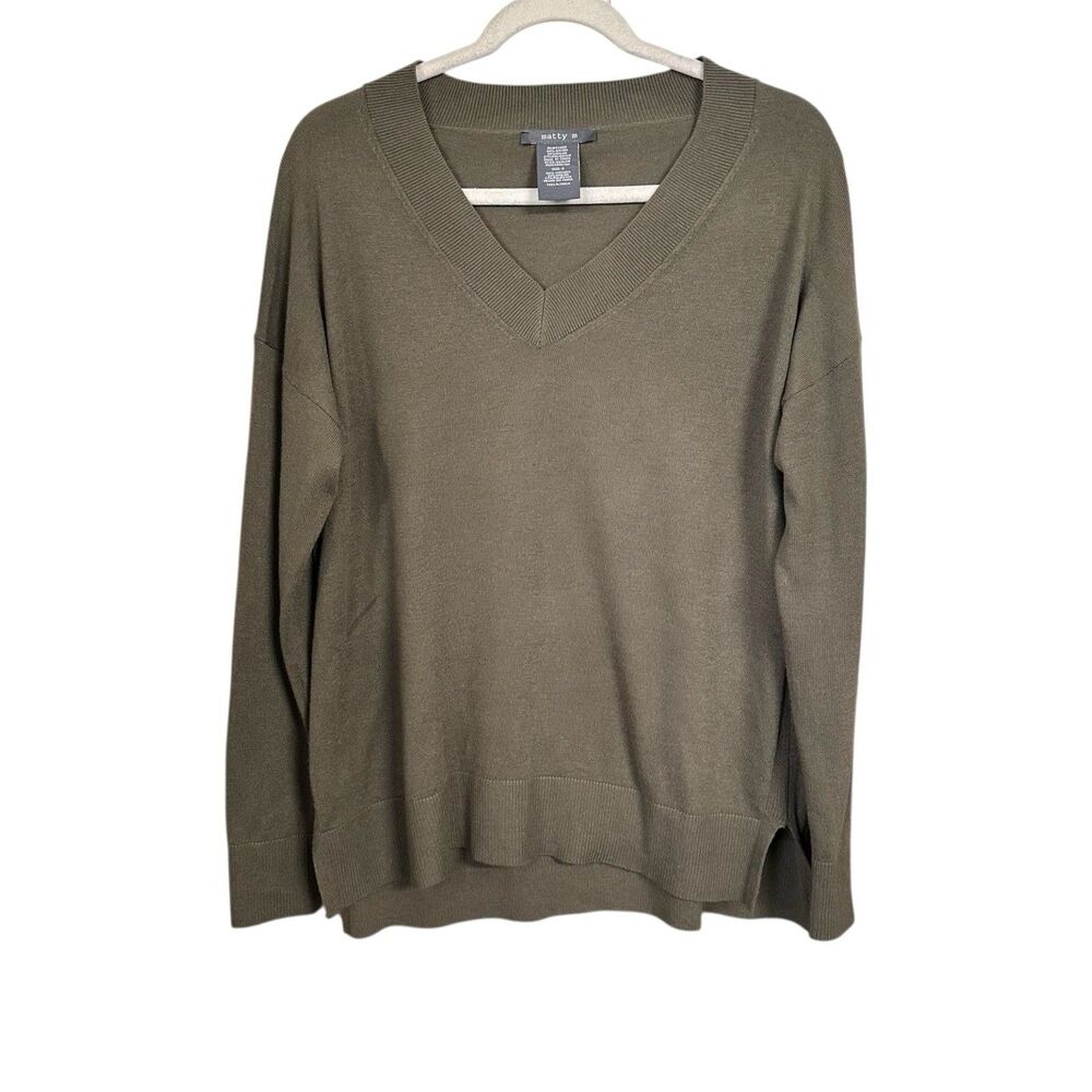 Matty M Womens Sz S Green V-Neck Pullover Knit Sweater Oversized Lightweight